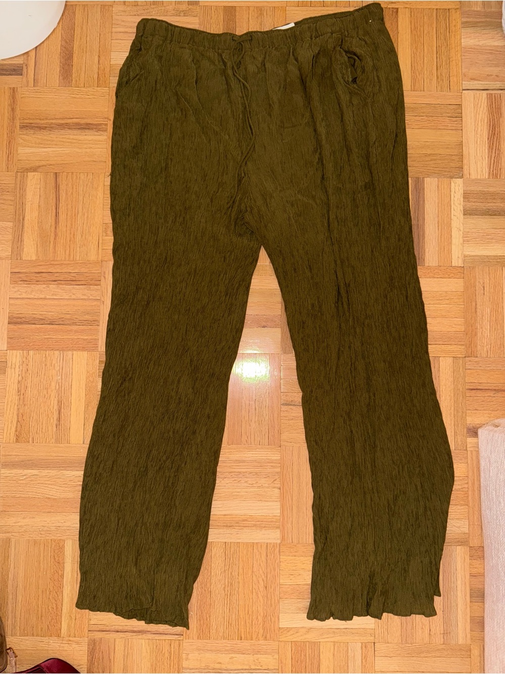 Abercrombie & Fitch Olive Green Textured Boot-Cut Pants